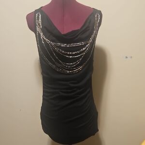 Elegant Black Sleeveless Top with Silver Accents